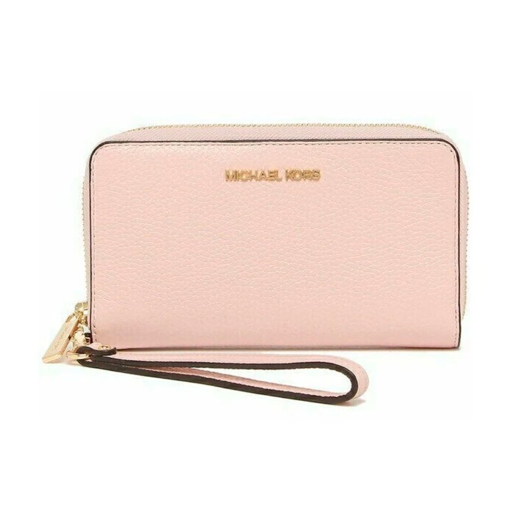 S Michael Kors Jet Set Travel Phone Case Wallet Wristlet Pink Leather / Gold